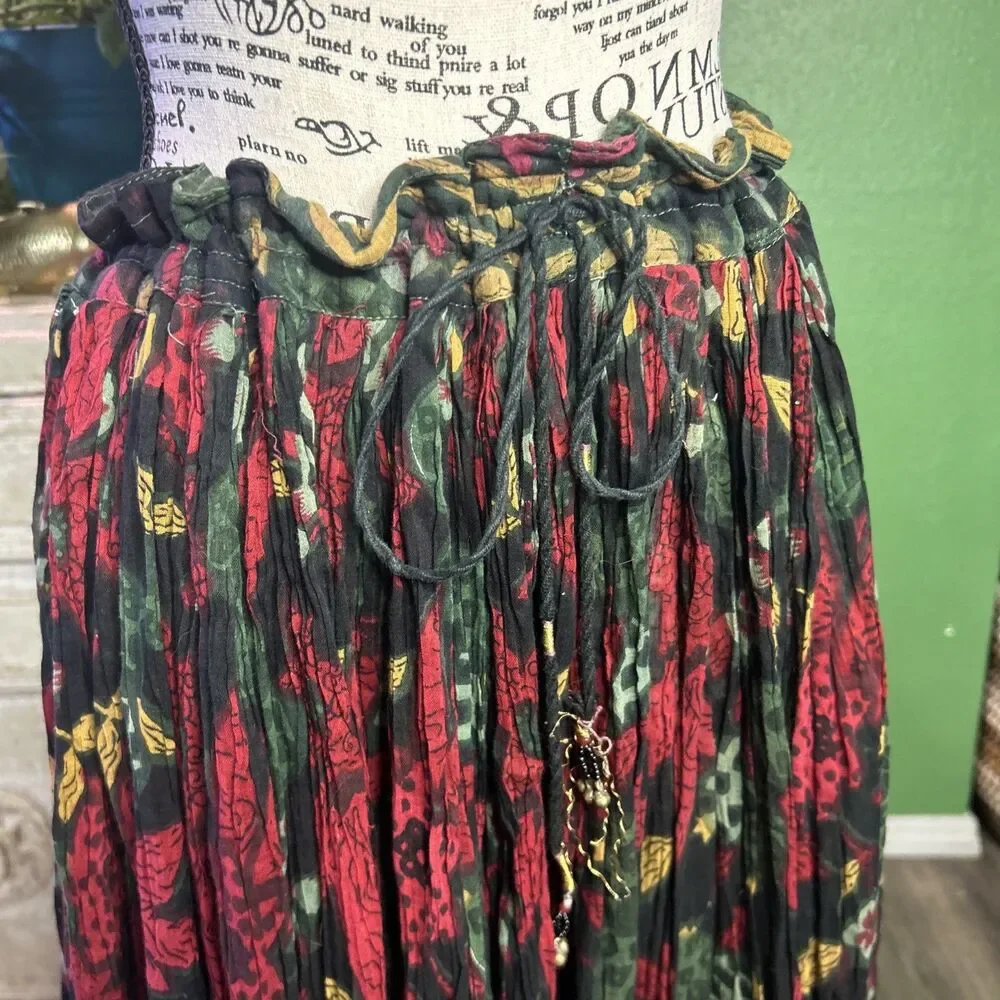 Vintage Just Classics Boho Broomstick Maxi Skirt M India Festival Crinkle Cotton